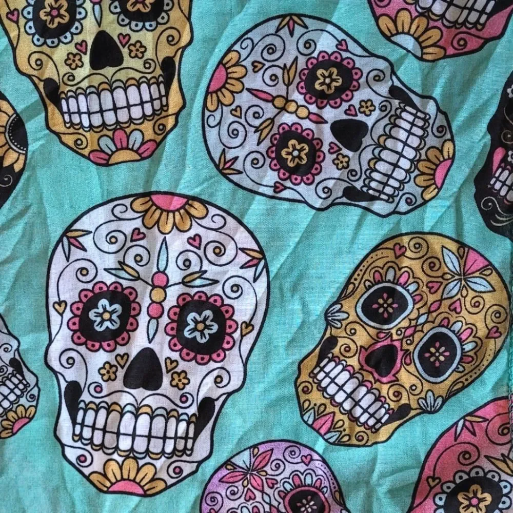 Sugar Skull Lightweight Halloween Scarf Teal Blue
